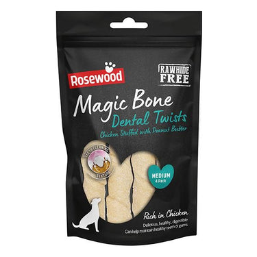 Rosewood Magic Bone Dental Twist Chicken Stuffed with Peanut Butter Medium Dog Treats 4pcs 120g - 120g